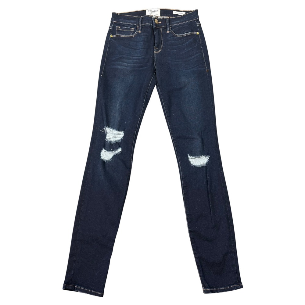 FRAME Womens Le Skinny de Jeanne Blue Distressed Jeans Size 25